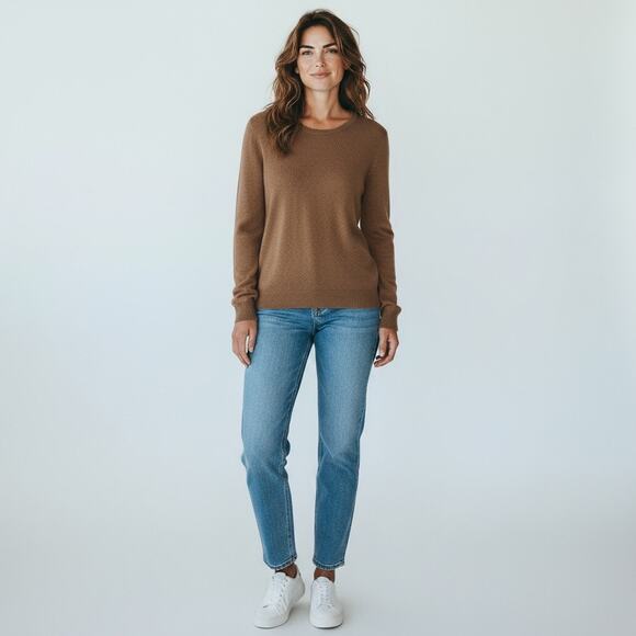 NWOT Charter Club Women XL Crewneck Long Sleeve Cashmere Brown Pullover Sweater - Picture 1 of 7